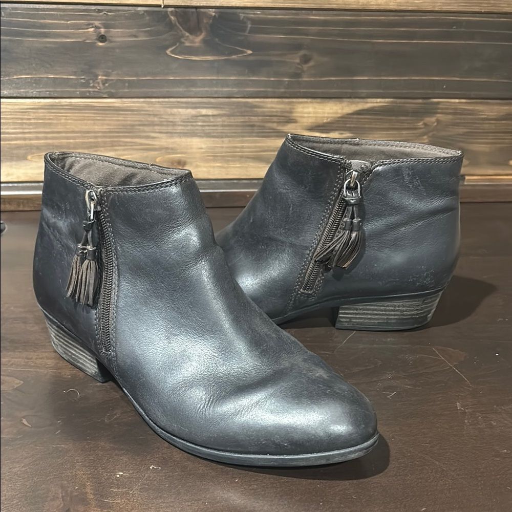 Clarks Womens Addiy Terri Leather Block Heel Ankle Boots Black Size 7